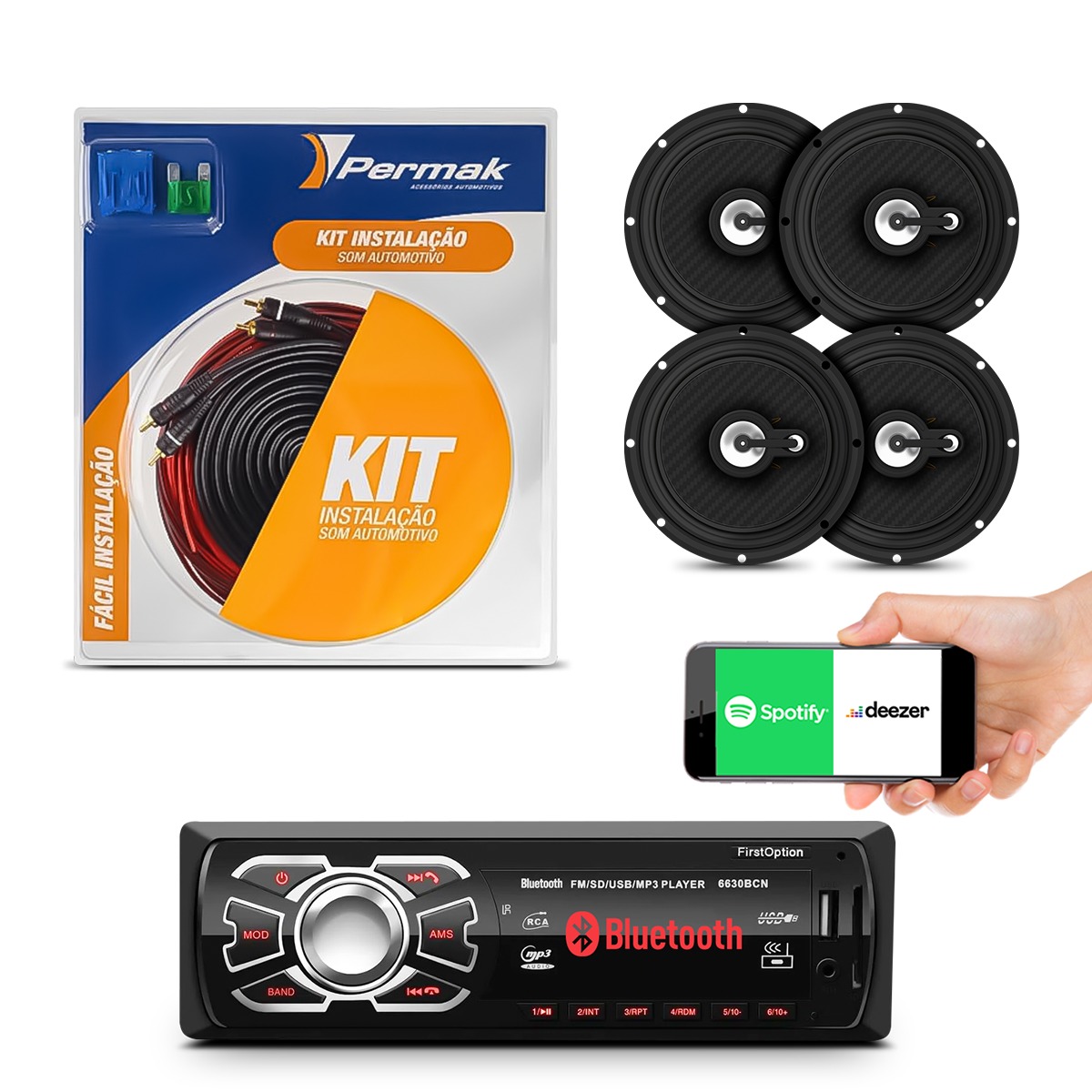 Kit Rádio 6630 + 2 Pares 6" + Kit Instalação