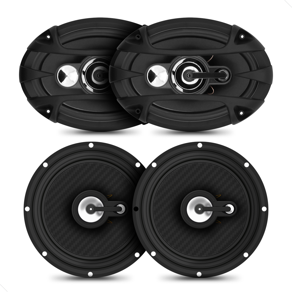 Kit Fácil com 2 Pares de Alto Falantes: 1 Par de 6 Polegadas + 1 Par de 6x9 Polegadas