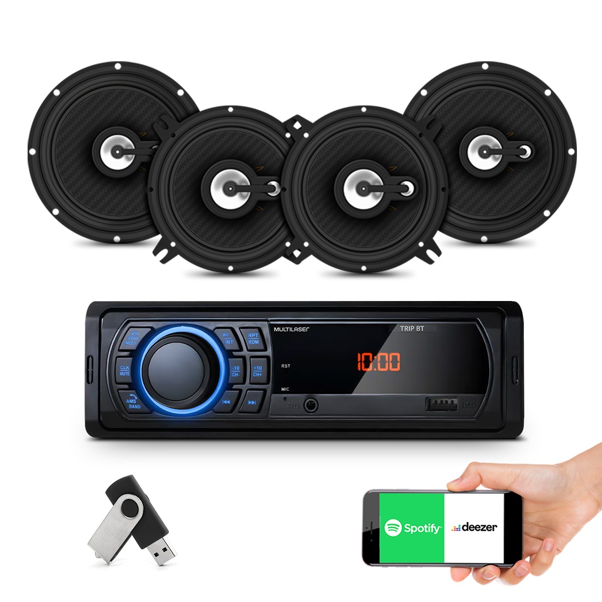 Kit Rádio Multilaser + Par de Alto Falantes 6" + Par de Alto Falante 5"