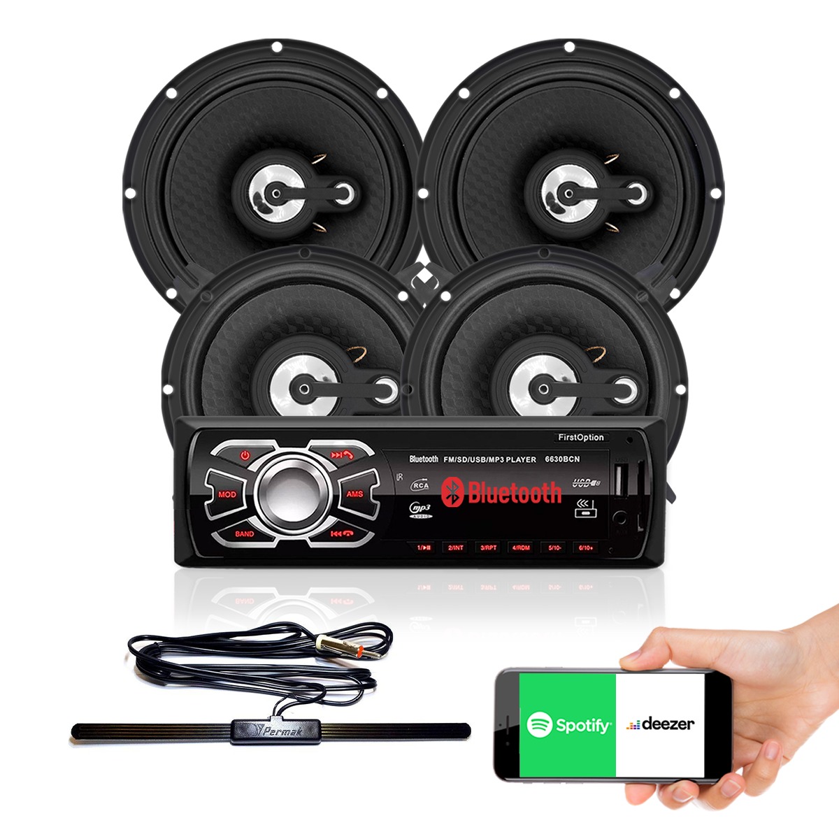 Kit Rádio + 2 Pares Alto Falantes 5 e 6 Polegadas + Antena