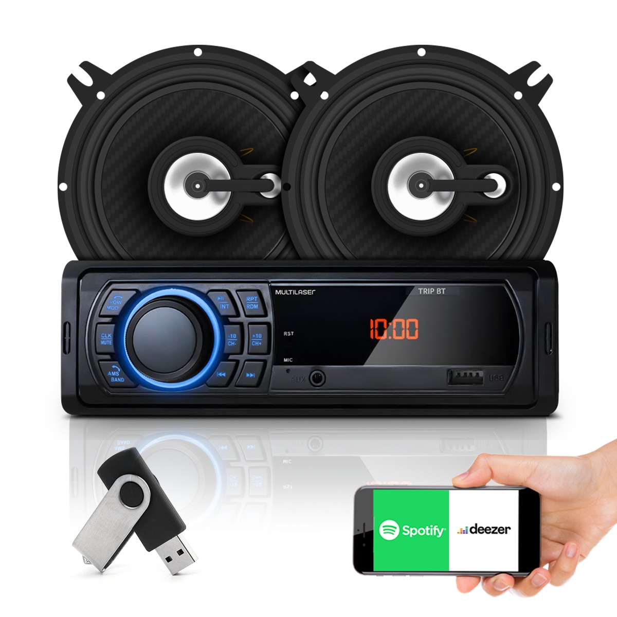 Kit Rádio Multilaser + Par de Alto Falantes 5 Polegadas