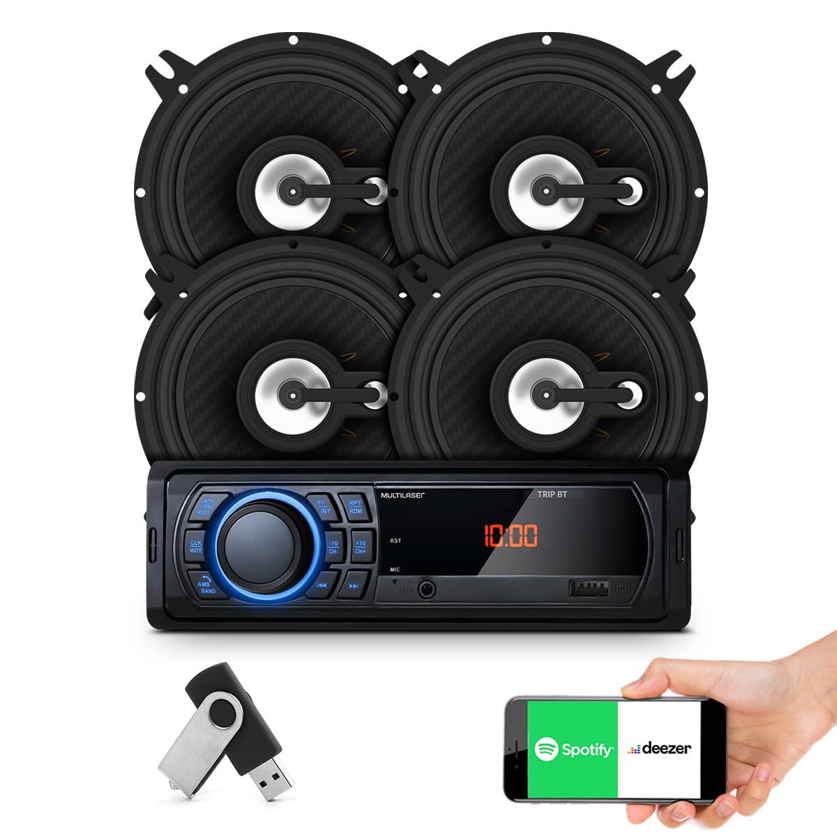 Kit Rádio Multilaser + 2 pares de Alto Falantes 5 Polegadas