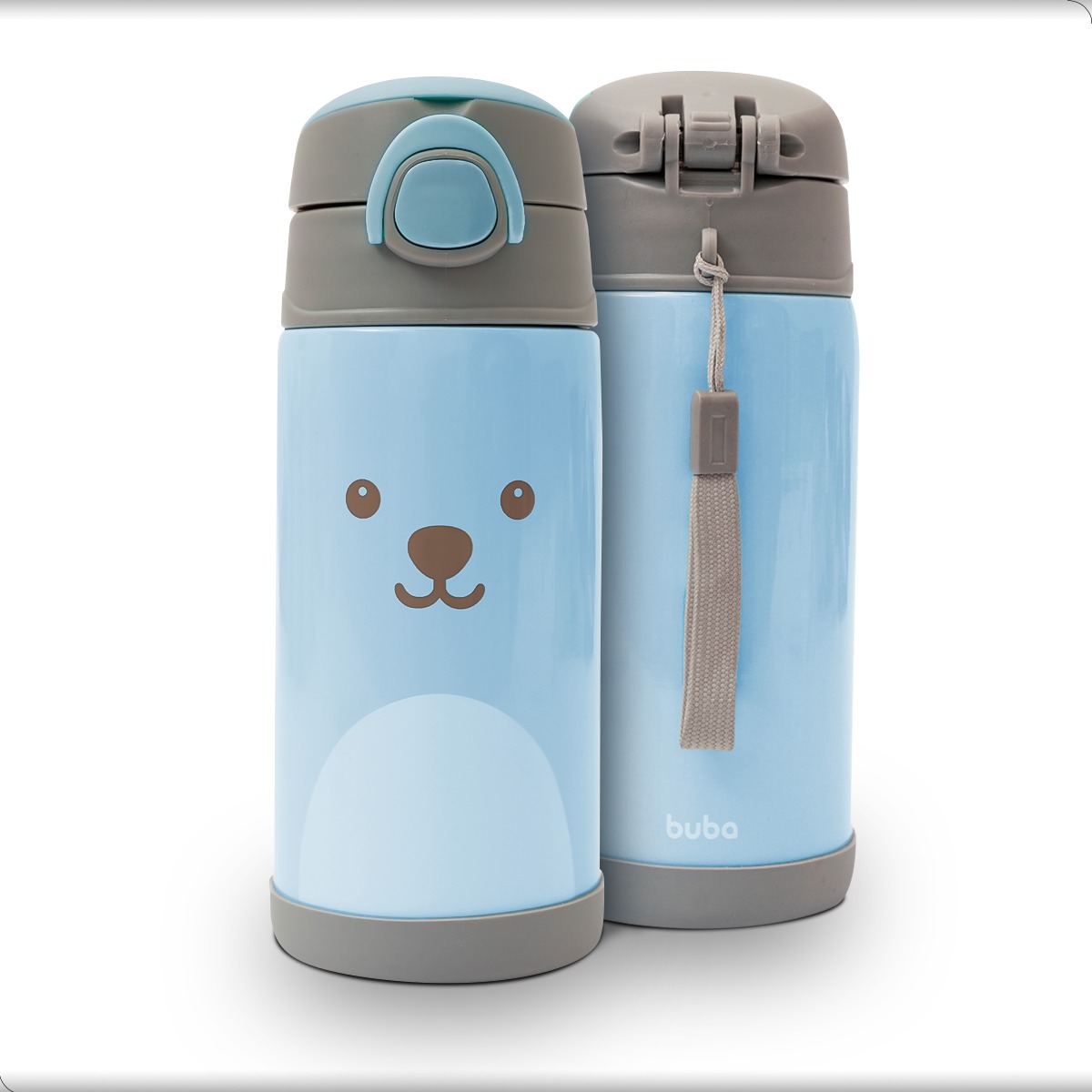 Copo Garrafa Térmica Parede Dupla com Canudo Gumy Buba Cor Azul