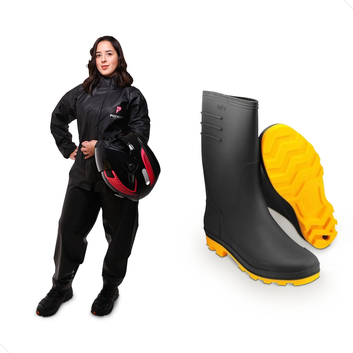 Kit Capa Feminina Tamanho P + Bota PVC Cano Médio Tamanho 37